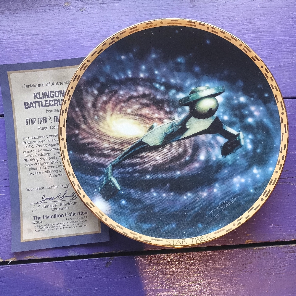 Star Trek Klingon Battlecruiser Collector Plate - Blue Galaxy Artwork